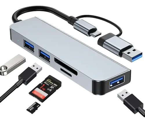 [143] 5 EN 1 DUAL USB3.0 - USB-C WITH 3USB SD uSD Silver